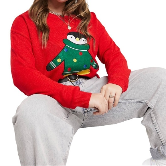 ASOS 🐧(Brave Soul) Plus Size Size US:16 Cute Red christmas Penguin sweat - Picture 8 of 10